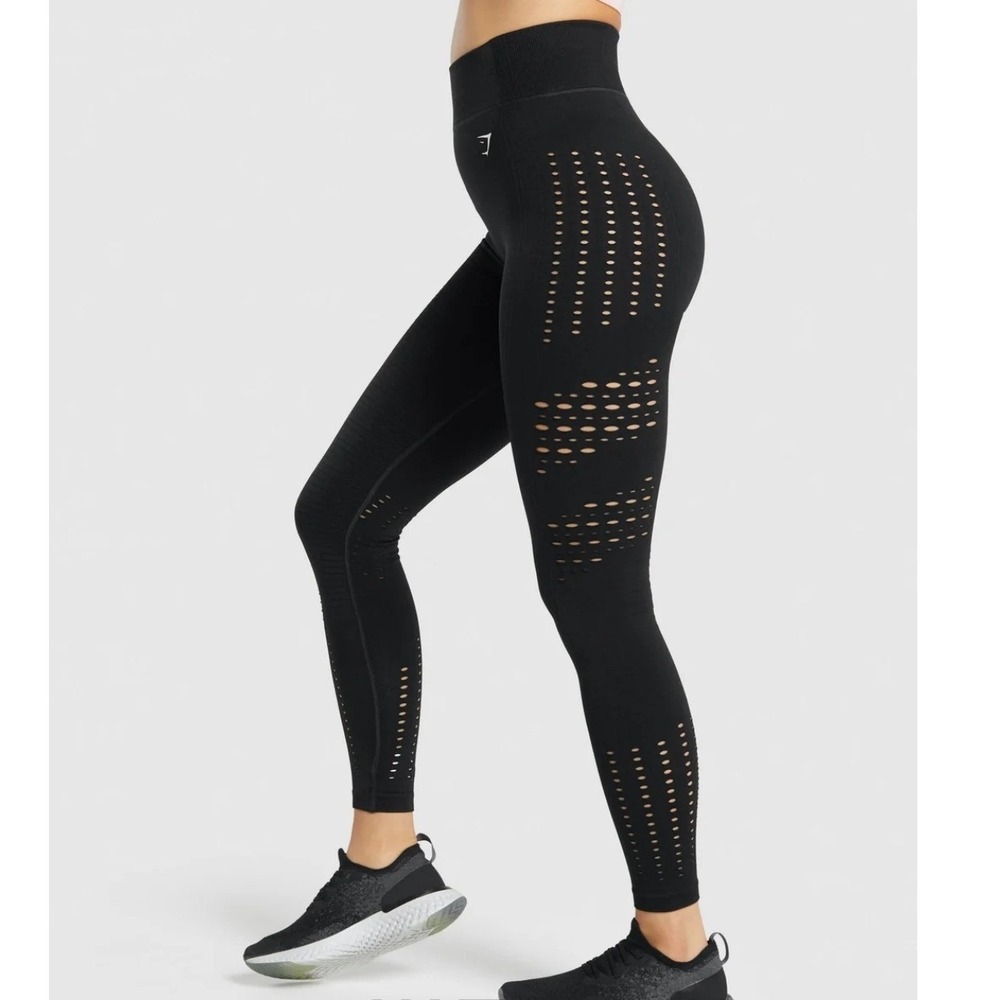 Gymshark Energy+ Seamless Leggings Black GLLG5128 High Waisted Eyelet Womens M